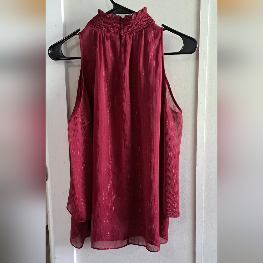 Rachel Zoe burgundy metallic cold shoulder blouse S - Picture 9 of 15